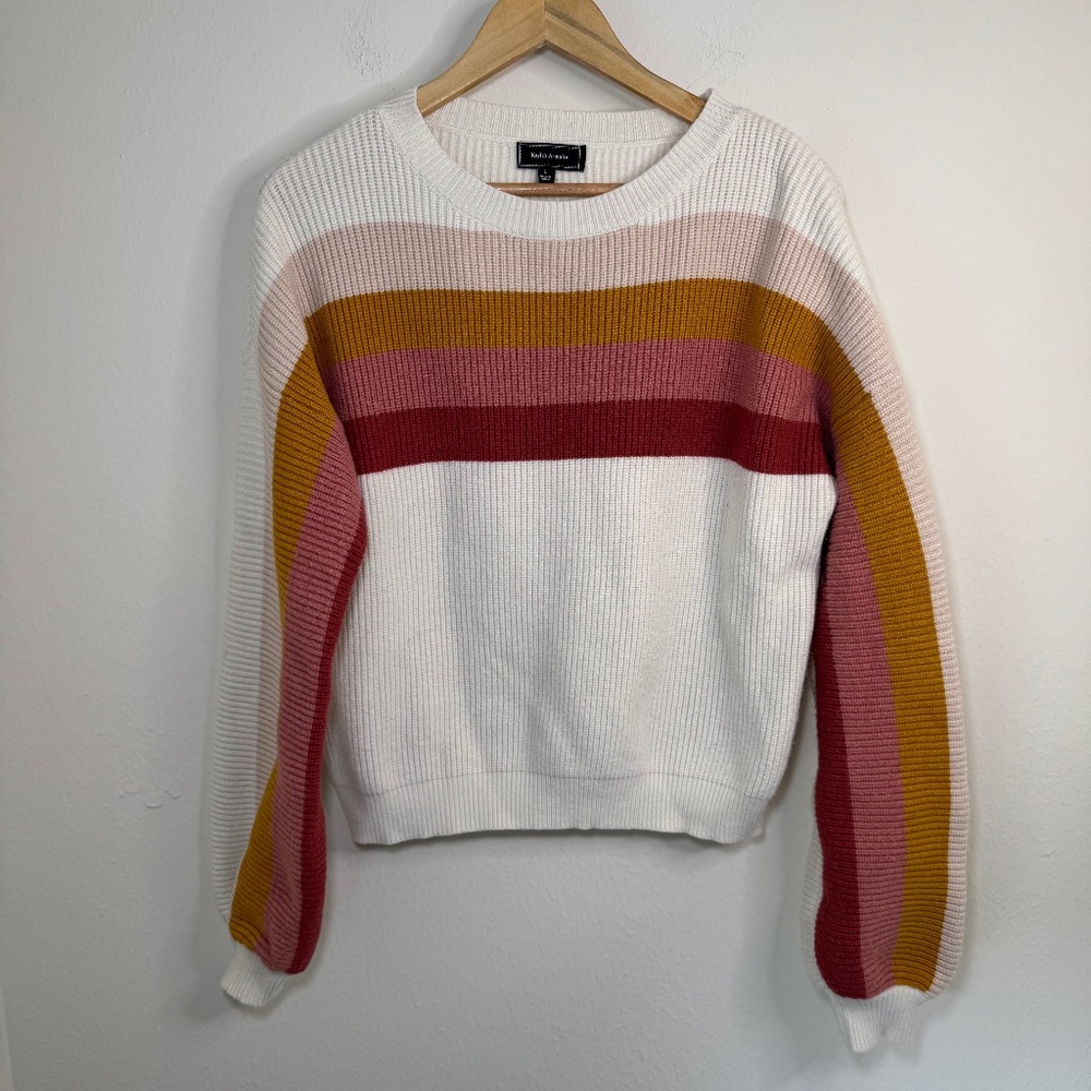 Kayla's Armoire Sweater Women's LG Cream Multi Stripe Retro Crew Neck